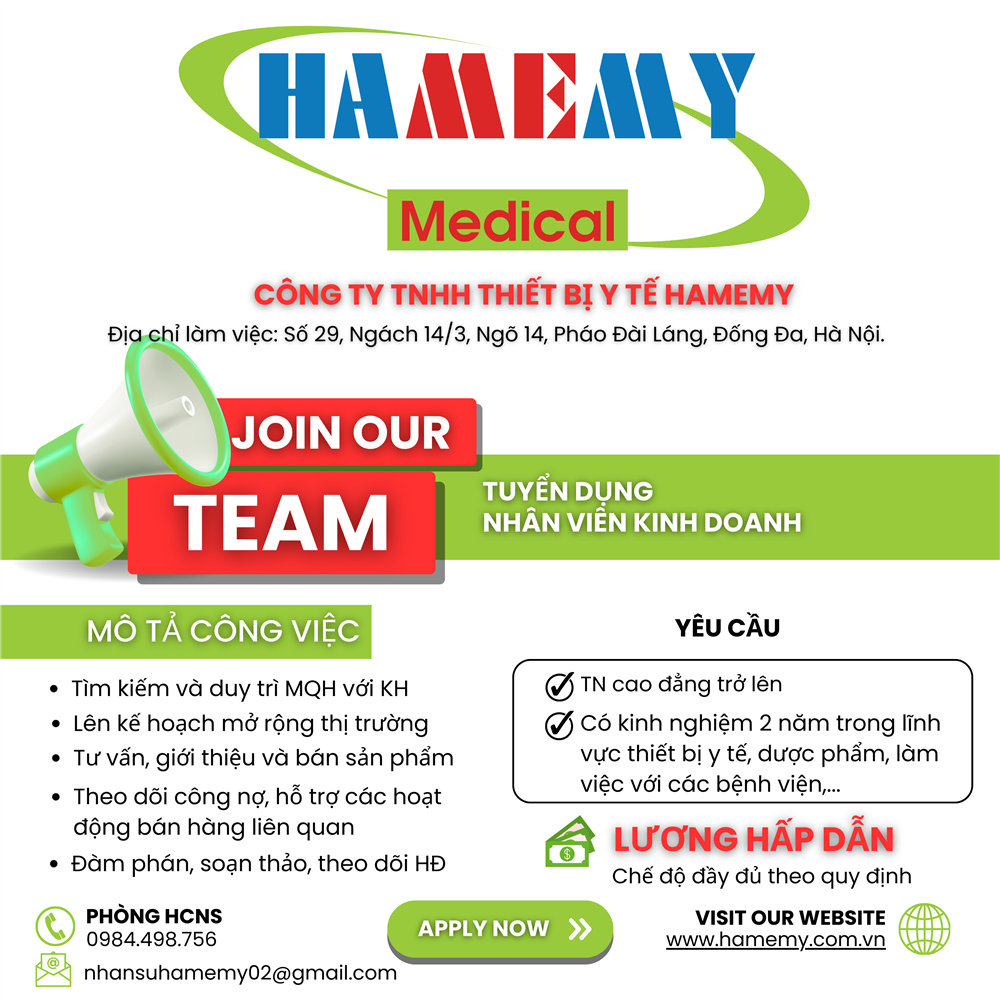 NHÂN VIÊN KINH DOANH THIẾT BỊ XÉT NGHIỆM Y TẾ